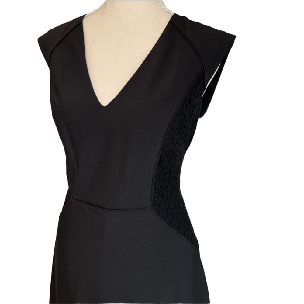 Rebecca Taylor Dress Sleeveless V Neck Black Lace Inserts Women’s Size 6